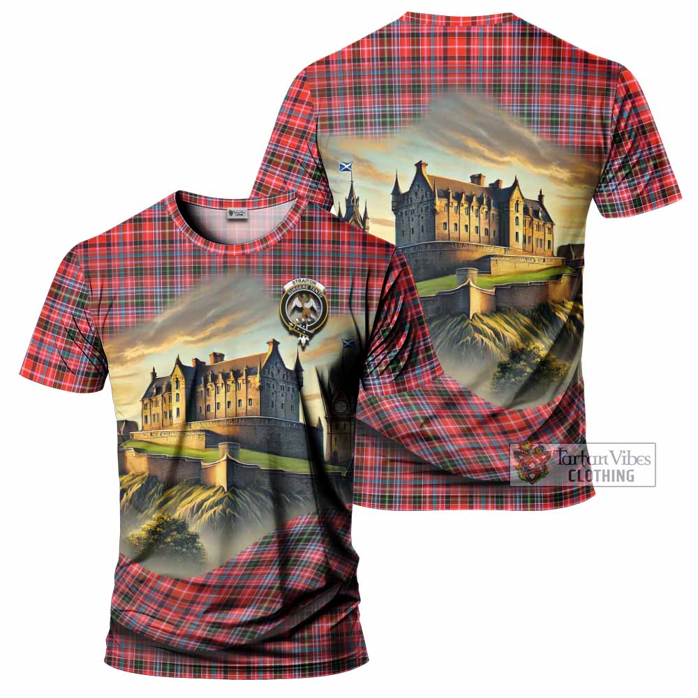 Tartan Vibes Clothing Straiton Tartan Family Crest T-Shirt with Scottish Ancient Castle Stype