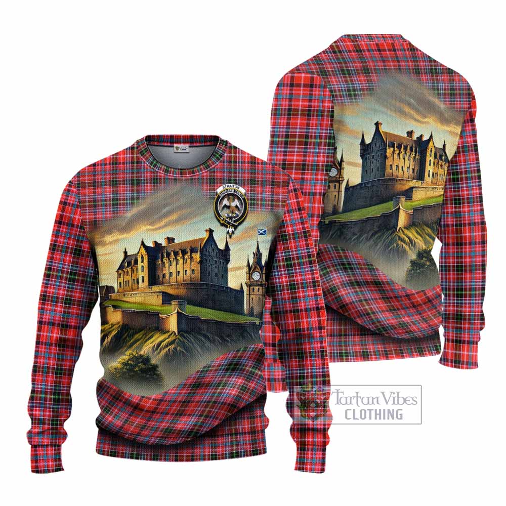 Tartan Vibes Clothing Straiton Tartan Family Crest Knitted Sweater with Scottish Ancient Castle Style