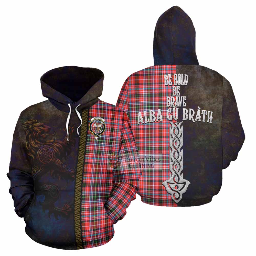 Tartan Vibes Clothing Straiton Tartan Family Crest Hoodie Alba Gu Brath Be Brave Lion Ancient Style