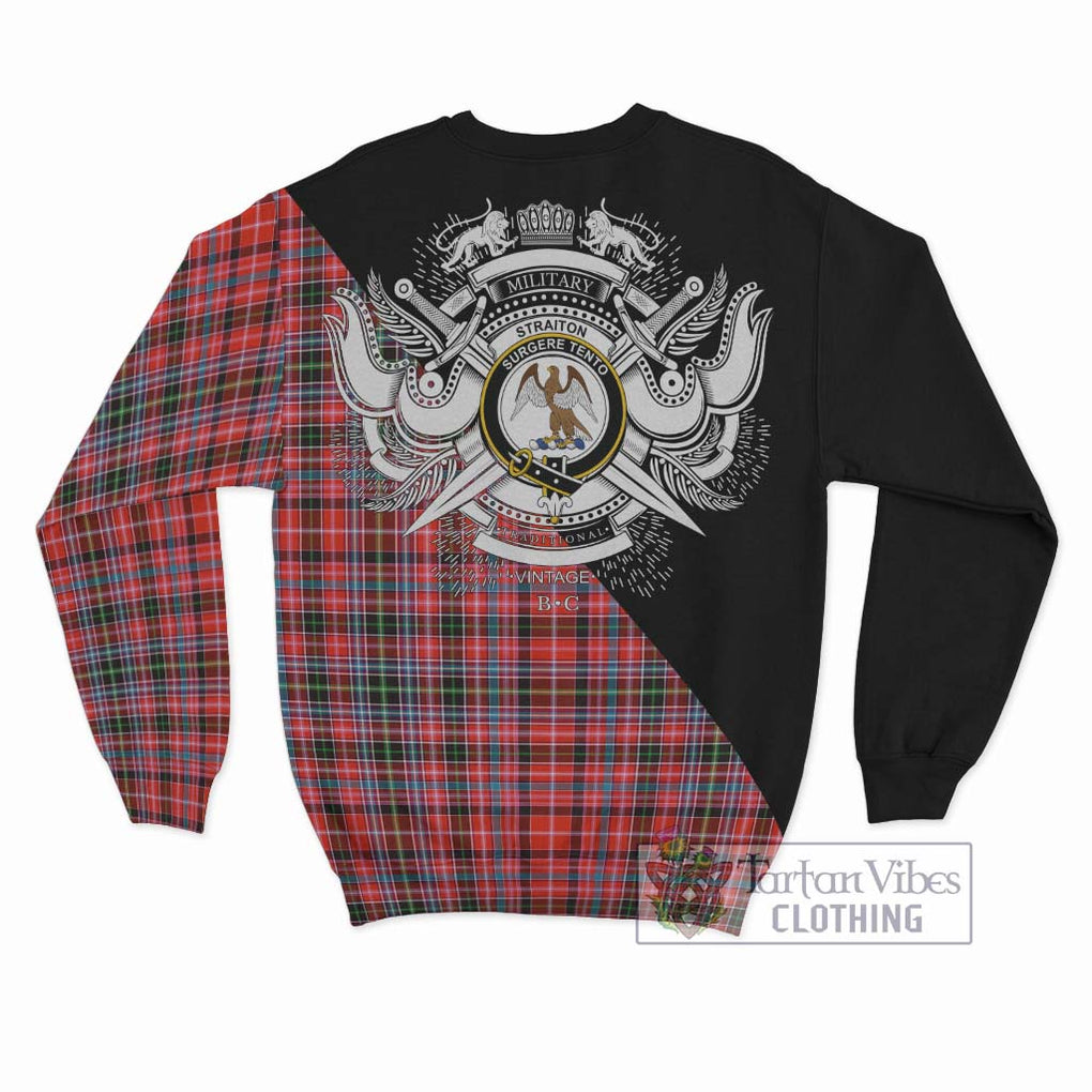 Straiton Tartan Sweatshirt with Family Crest and Military Logo Style - Tartanvibesclothing Shop