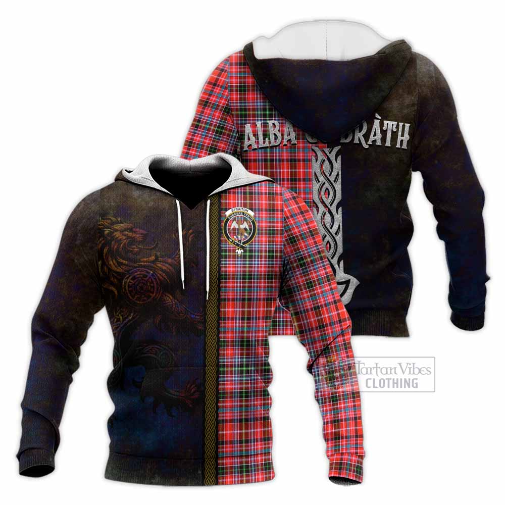 Tartan Vibes Clothing Straiton Tartan Family Crest Knitted Hoodie Alba Gu Brath Be Brave Lion Ancient Style
