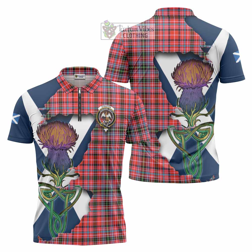 Tartan Vibes Clothing Straiton Tartan Family Crest Zipper Polo Shirt Scottish Thistle Celtic Inspired
