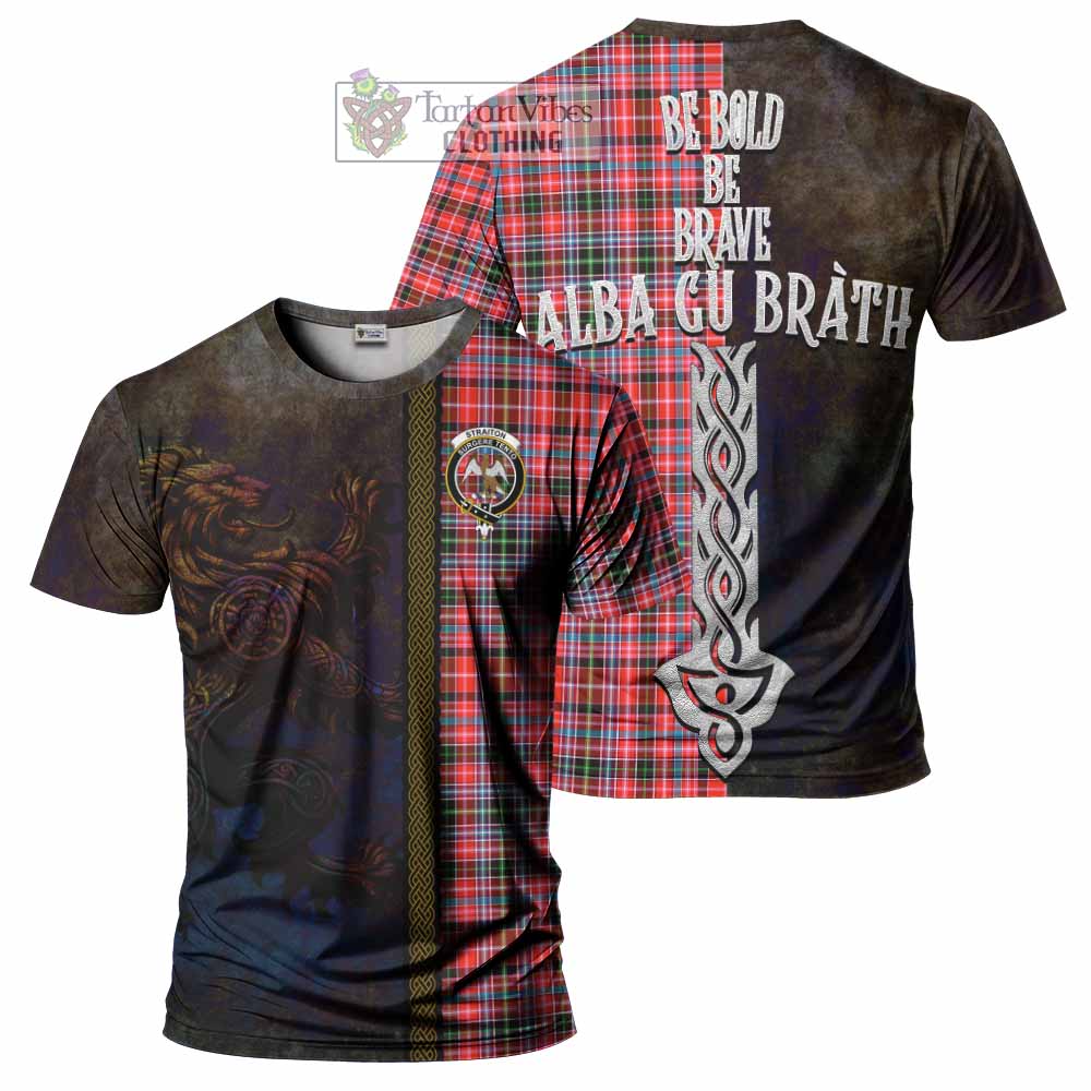 Tartan Vibes Clothing Straiton Tartan Family Crest T-Shirt Alba Gu Brath Be Brave Lion Ancient Style