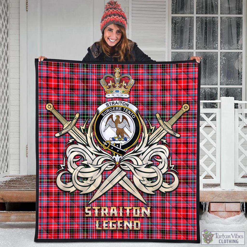Tartan Vibes Clothing Straiton Tartan Quilt with Clan Crest and the Golden Sword of Courageous Legacy