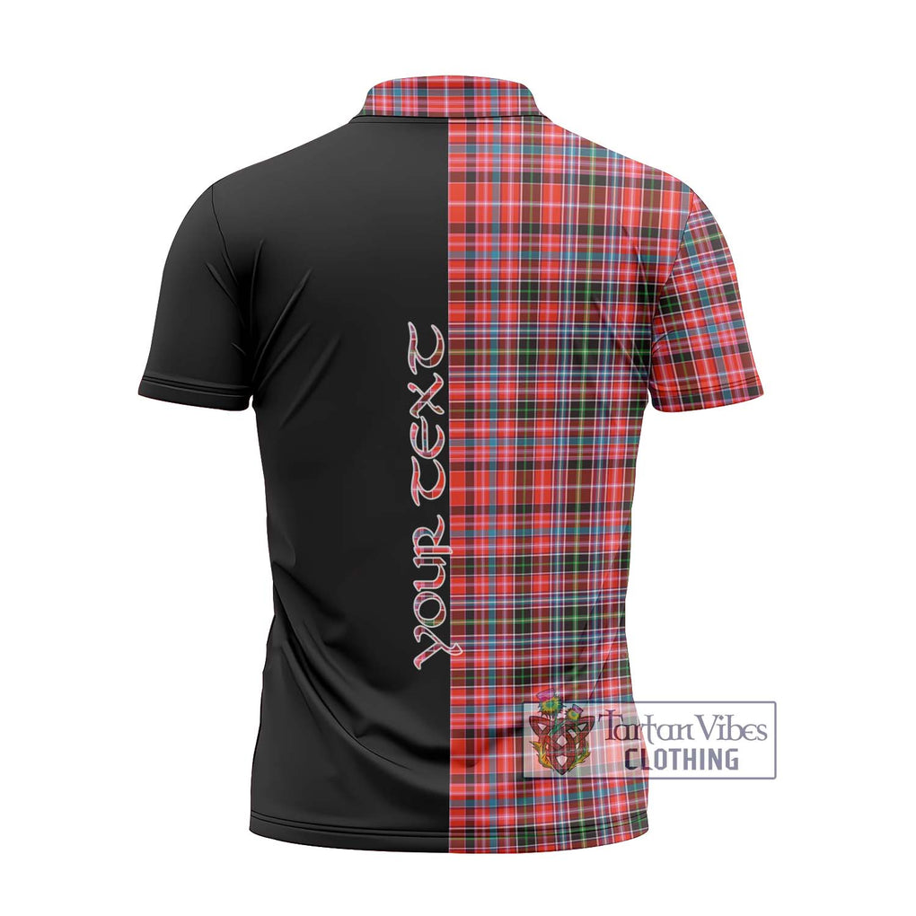 Straiton Tartan Zipper Polo Shirt with Family Crest and Half Of Me Style - Tartanvibesclothing Shop
