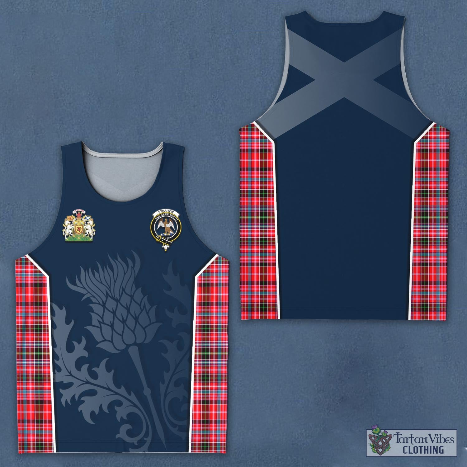 Tartan Vibes Clothing Straiton Tartan Men's Tanks Top with Family Crest and Scottish Thistle Vibes Sport Style
