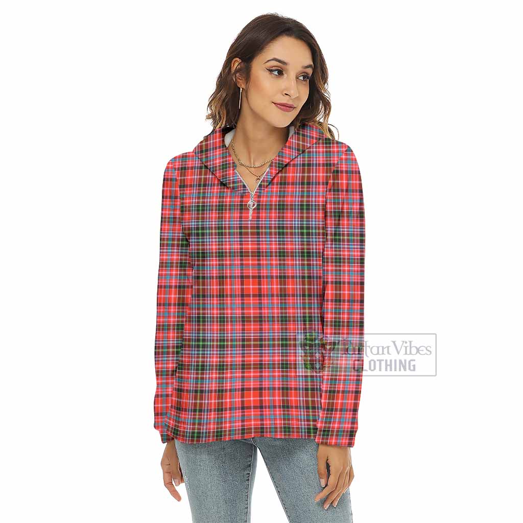 Tartan Vibes Clothing Straiton Tartan Women's Borg  Half Zip Fleece Hoodie