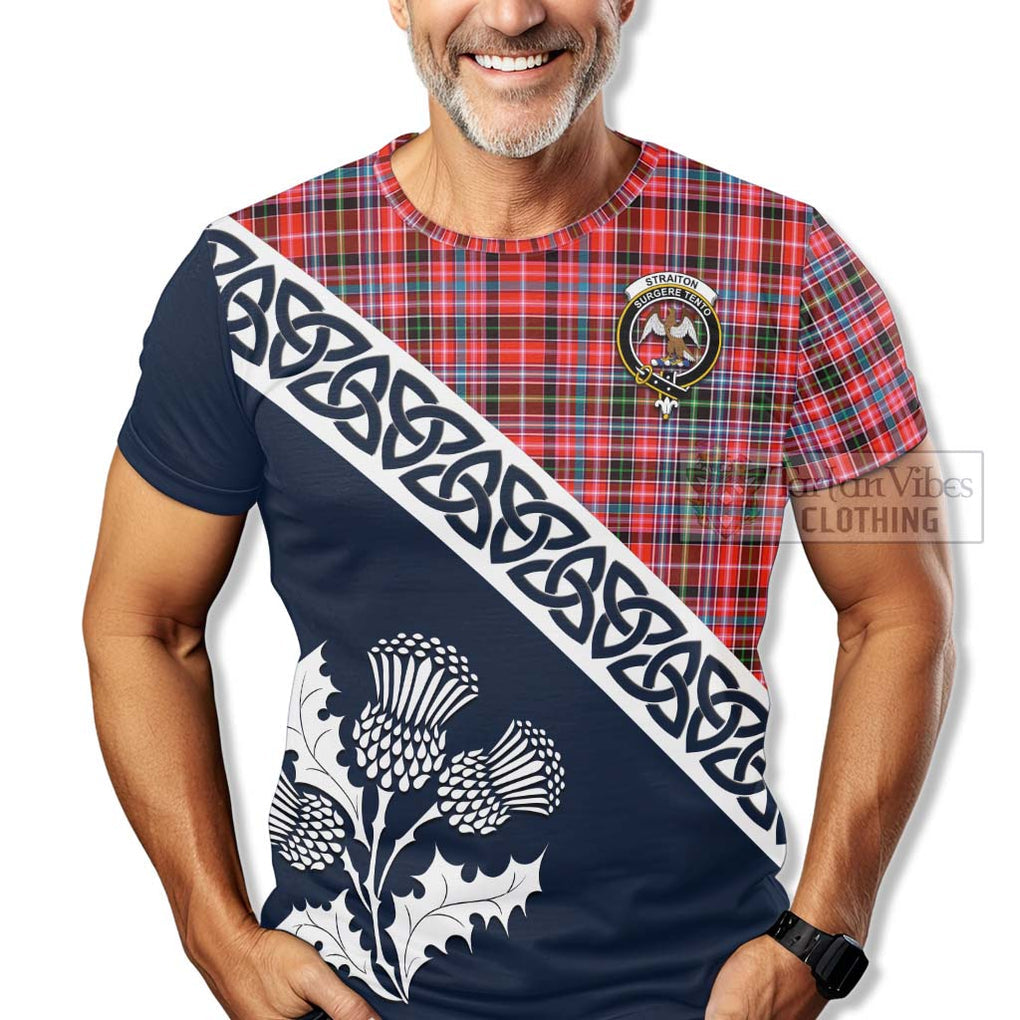 Straiton Tartan T-Shirt Featuring Thistle and Scotland Map - Tartanvibesclothing Store