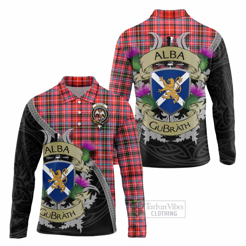 Tartan Vibes Clothing Straiton Tartan Family Crest Long Sleeve Polo Shirt Lion Rampant Royal Thistle Shield Celtic Inspired