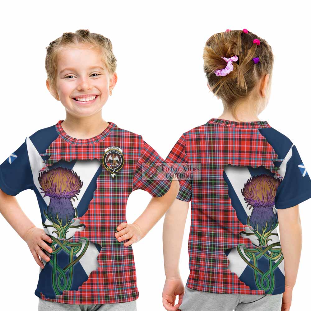 Tartan Vibes Clothing Straiton Tartan Family Crest Kid T-Shirt Scottish Thistle Celtic Inspired