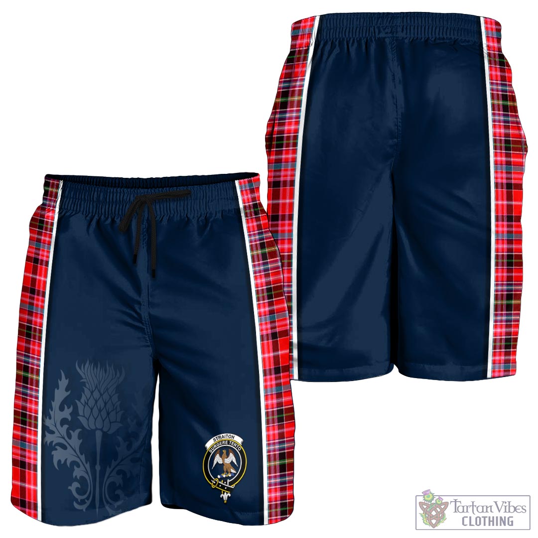Tartan Vibes Clothing Straiton Tartan Men's Shorts with Family Crest and Scottish Thistle Vibes Sport Style