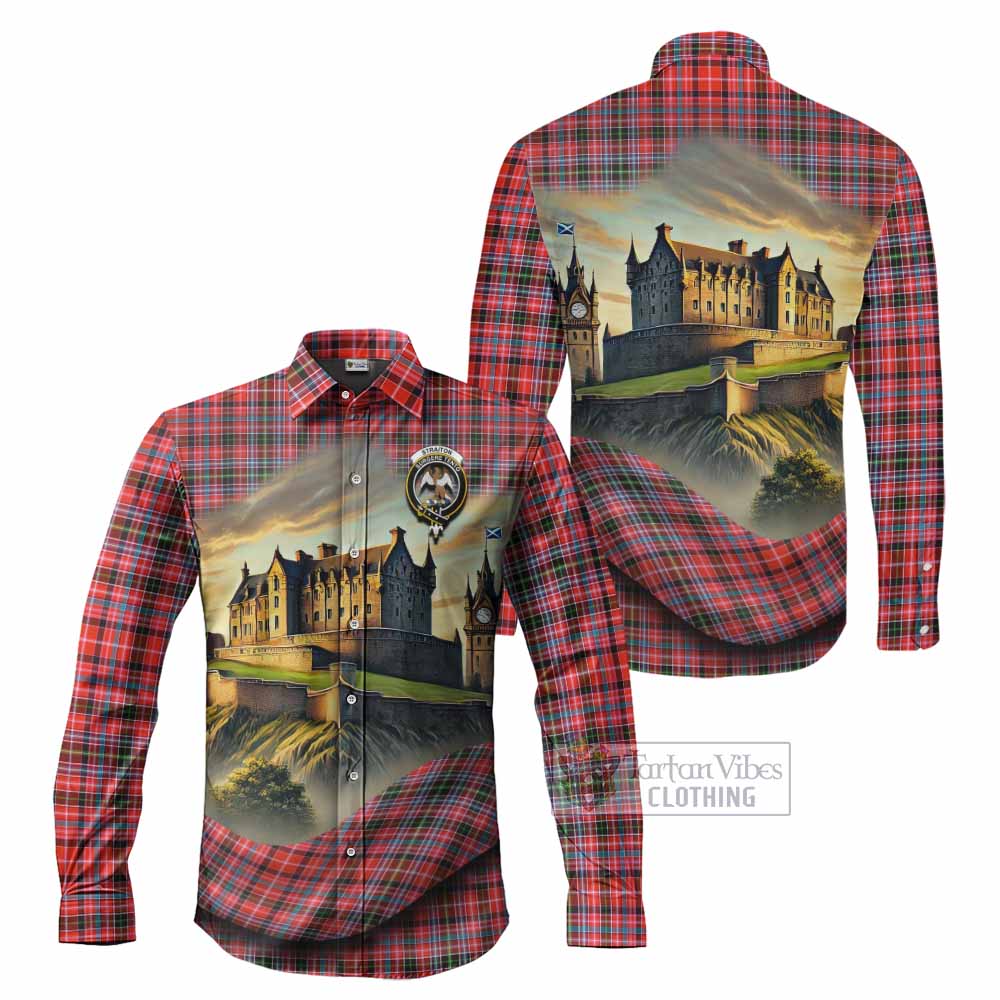 Tartan Vibes Clothing Straiton Tartan Family Crest Long Sleeve Button Shirt with Scottish Ancient Castle Style