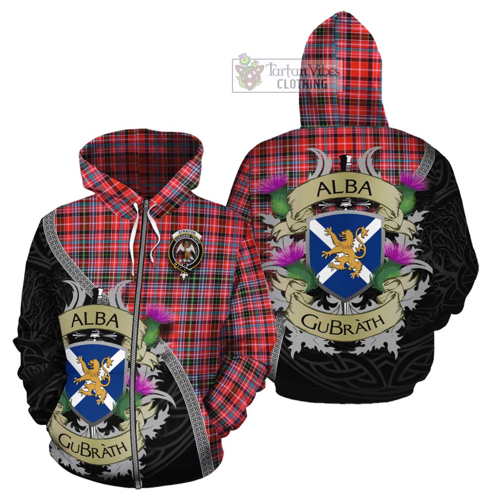 Tartan Vibes Clothing Straiton Tartan Family Crest Cotton Hoodie Lion Rampant Royal Thistle Shield Celtic Inspired