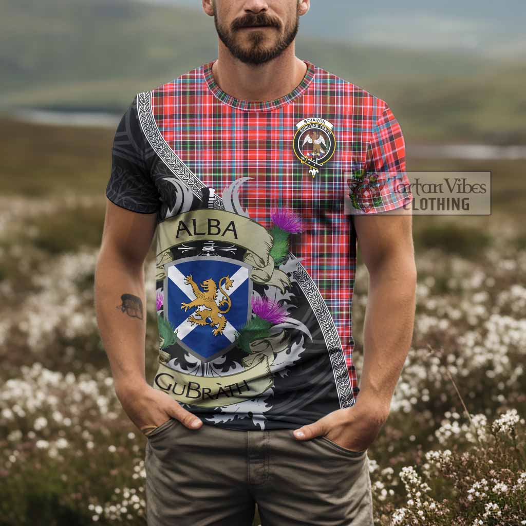 Tartan Vibes Clothing Straiton Tartan Family Crest T-Shirt Lion Rampant Royal Thistle Shield Celtic Inspired