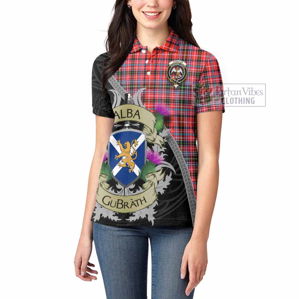 Tartan Vibes Clothing Straiton Tartan Family Crest Women's Polo Shirt Lion Rampant Royal Thistle Shield Celtic Inspired