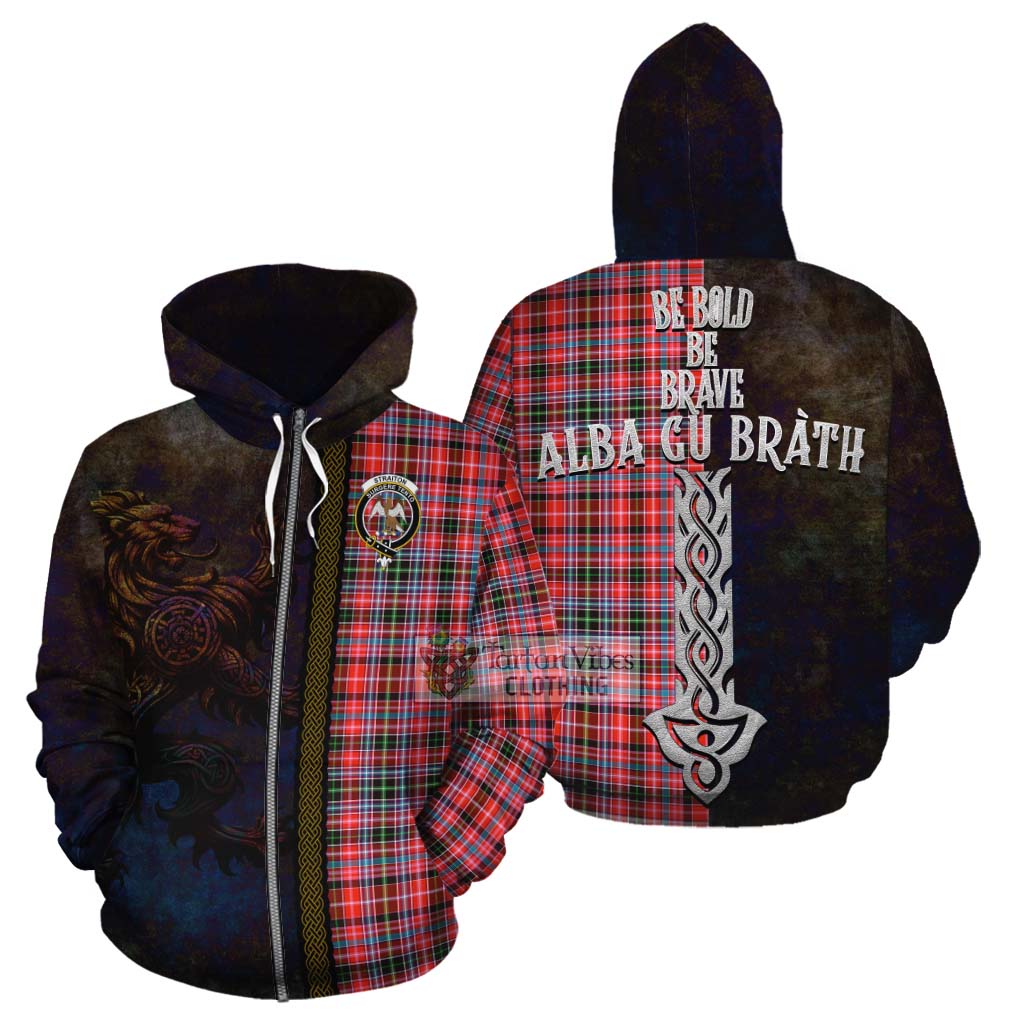 Tartan Vibes Clothing Straiton Tartan Family Crest Cotton Hoodie Alba Gu Brath Be Brave Lion Ancient Style