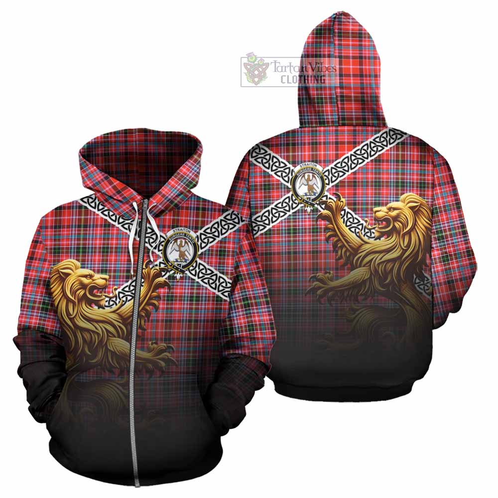 Tartan Vibes Clothing Straiton Crest Tartan Hoodie with Golden Lion Emblem Celtic Style