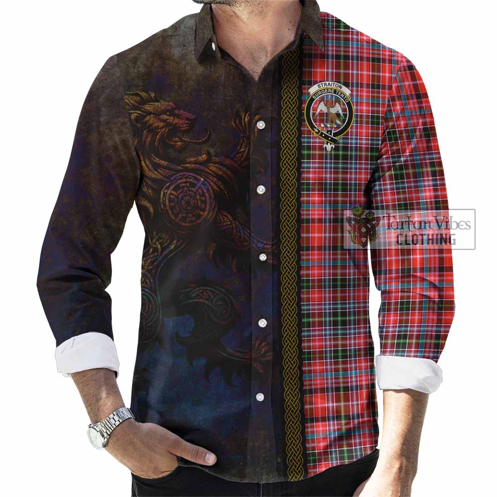 Tartan Vibes Clothing Straiton Tartan Family Crest Long Sleeve Button Shirt Alba Gu Brath Be Brave Lion Ancient Style