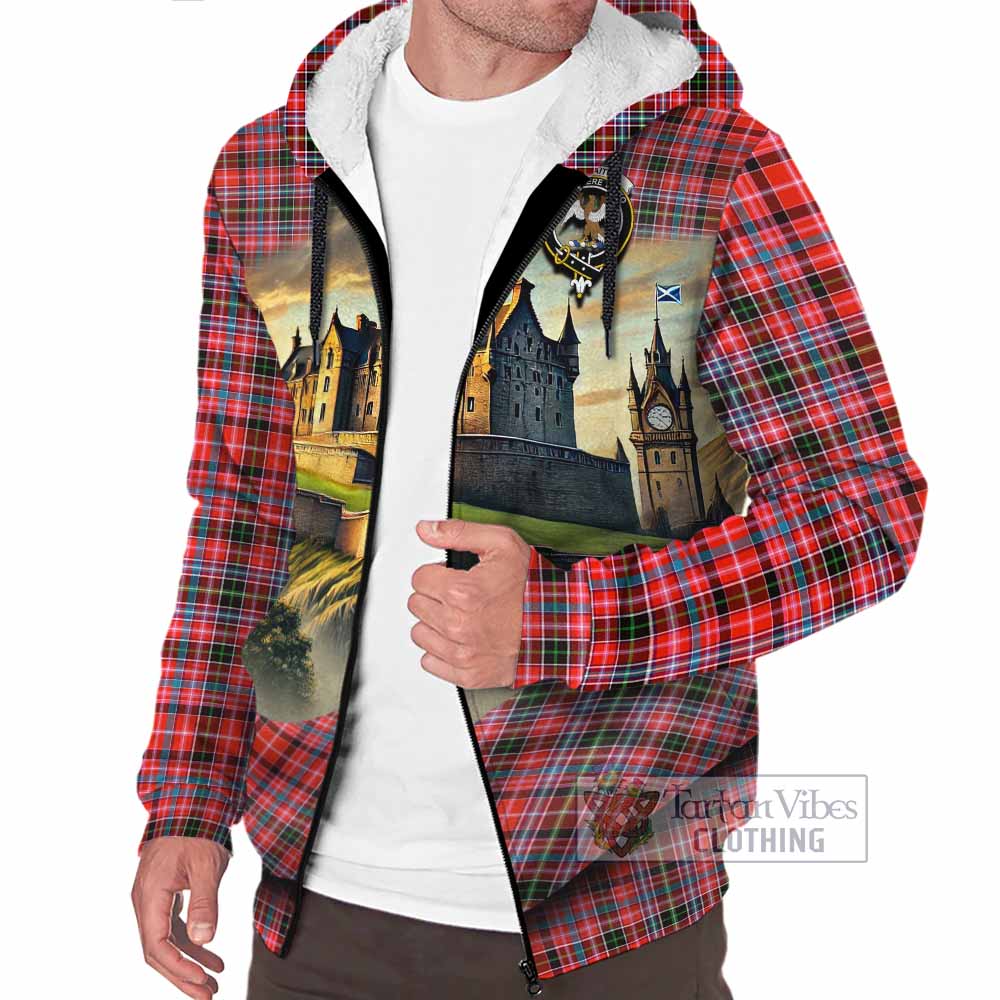 Tartan Vibes Clothing Straiton Tartan Family Crest Sherpa Hoodie with Scottish Ancient Castle Style