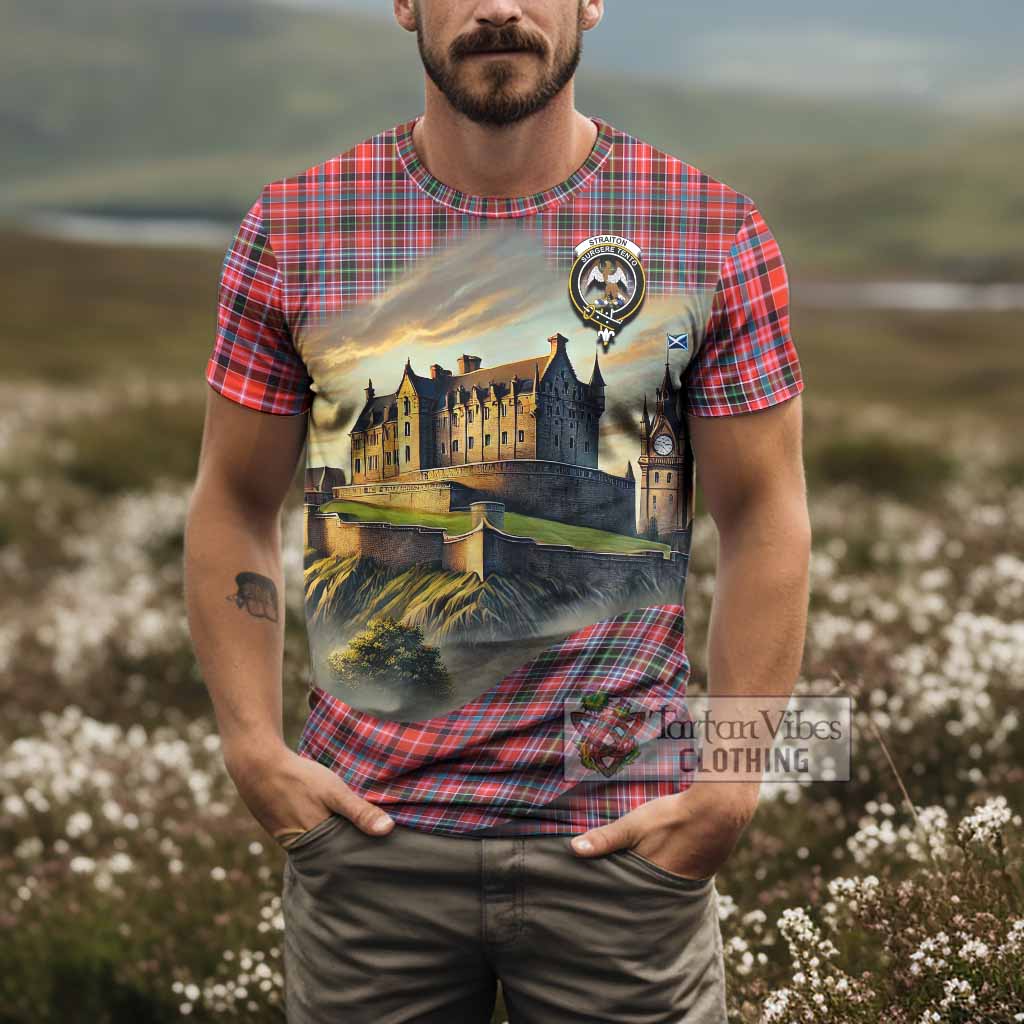 Tartan Vibes Clothing Straiton Tartan Family Crest T-Shirt with Scottish Ancient Castle Stype