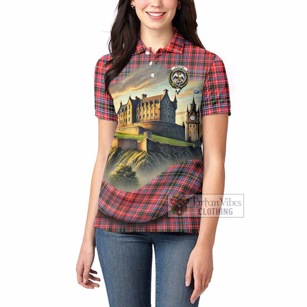 Tartan Vibes Clothing Straiton Tartan Family Crest Women's Polo Shirt with Scottish Ancient Castle Stype