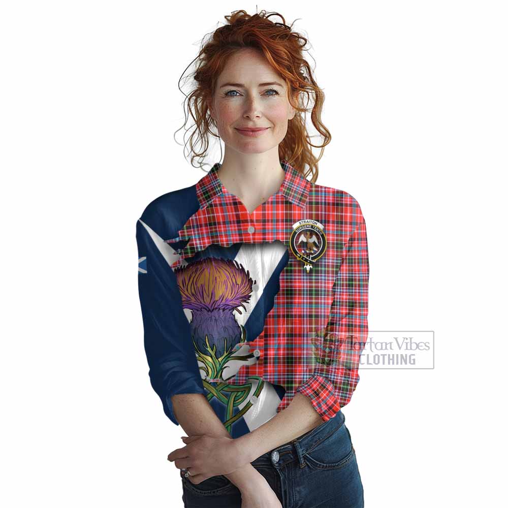 Tartan Vibes Clothing Straiton Tartan Family Crest Women's Casual Shirt Scottish Thistle Celtic Inspired