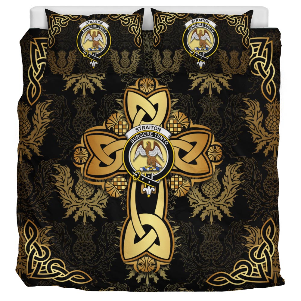 Straiton Clan Bedding Sets Gold Thistle Celtic Style - Tartanvibesclothing