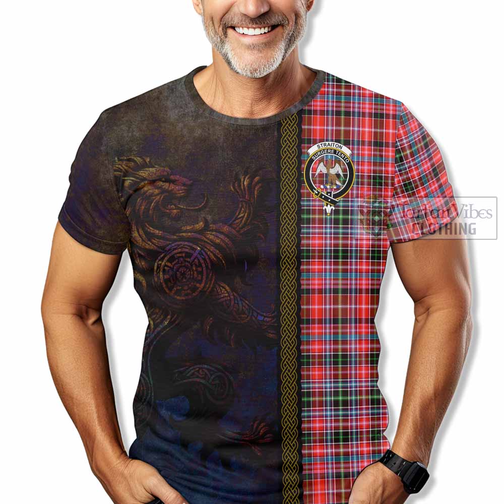 Tartan Vibes Clothing Straiton Tartan Family Crest T-Shirt Alba Gu Brath Be Brave Lion Ancient Style
