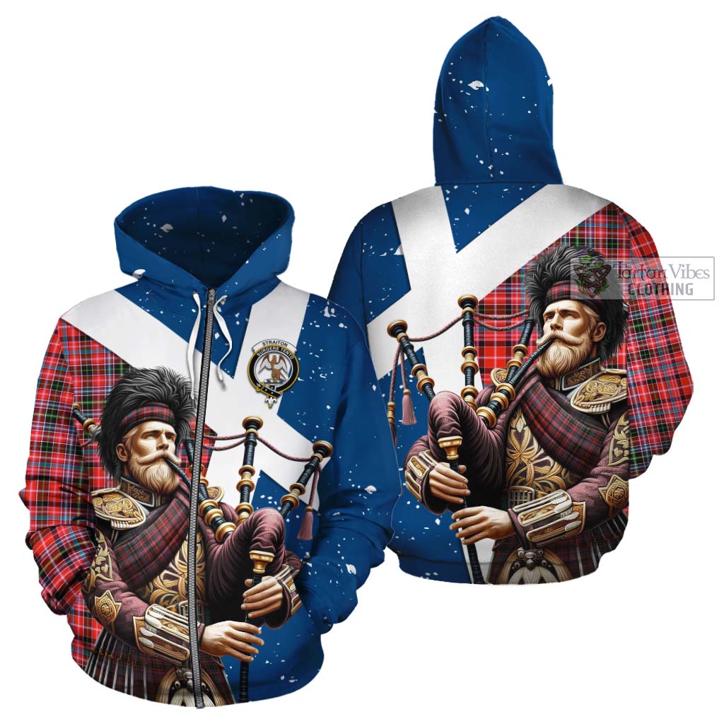 Tartan Vibes Clothing Straiton Tartan Cotton Hoodie with Family Crest Scottish Bagpiper Vibes