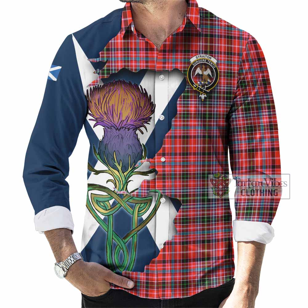 Tartan Vibes Clothing Straiton Tartan Family Crest Long Sleeve Button Shirt Scottish Thistle Celtic Inspired