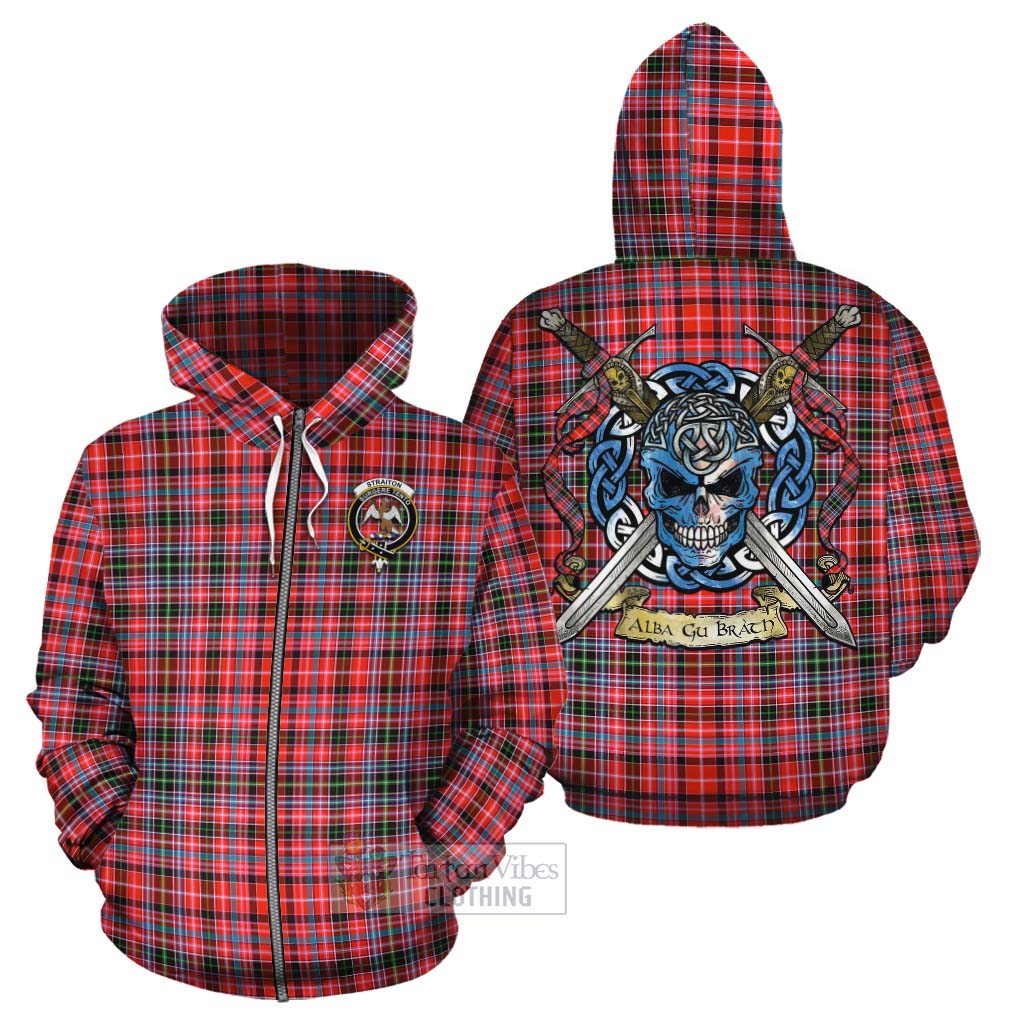 Tartan Vibes Clothing Straiton Tartan Cotton Hoodie with Family Crest Celtic Skull Style