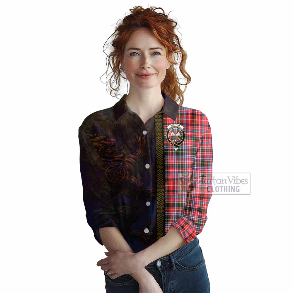 Tartan Vibes Clothing Straiton Tartan Family Crest Women's Casual Shirt Alba Gu Brath Be Brave Lion Ancient Style