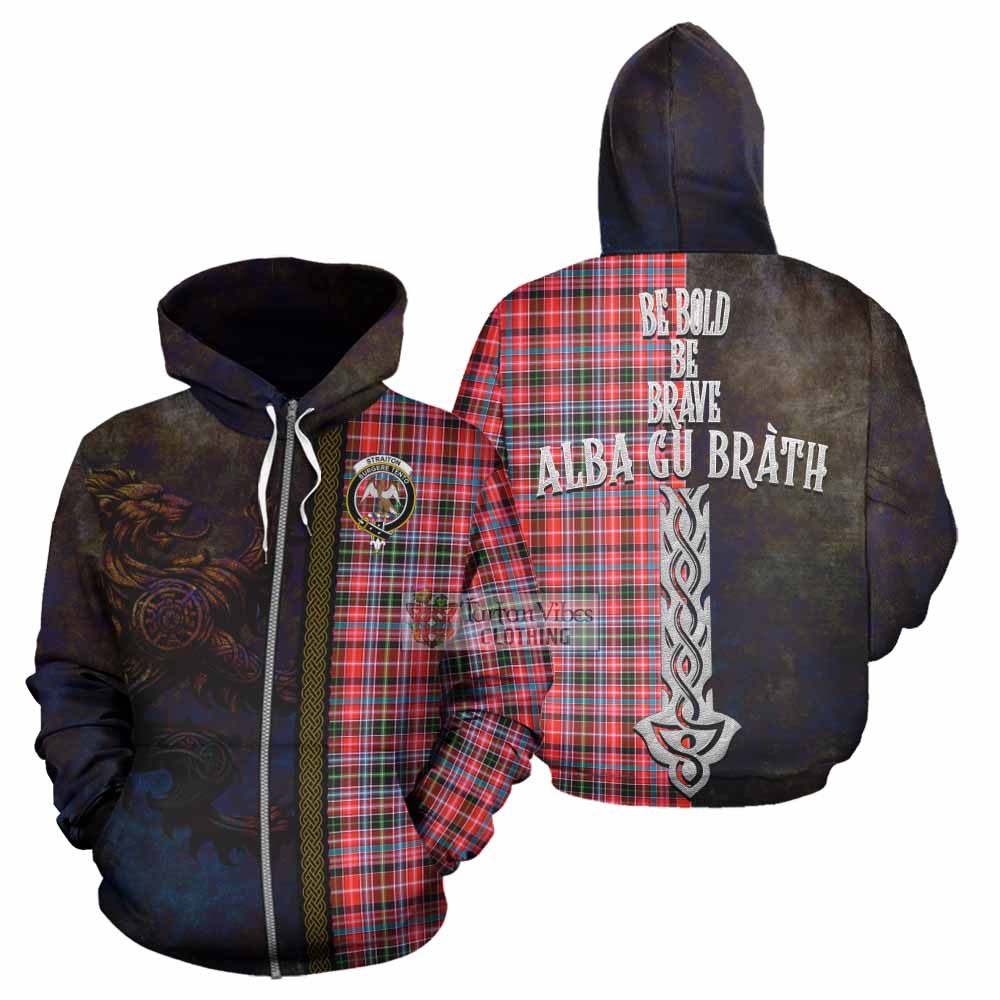 Tartan Vibes Clothing Straiton Tartan Family Crest Hoodie Alba Gu Brath Be Brave Lion Ancient Style