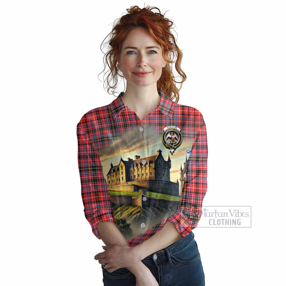 Tartan Vibes Clothing Straiton Tartan Family Crest Women's Casual Shirt with Scottish Ancient Castle Style