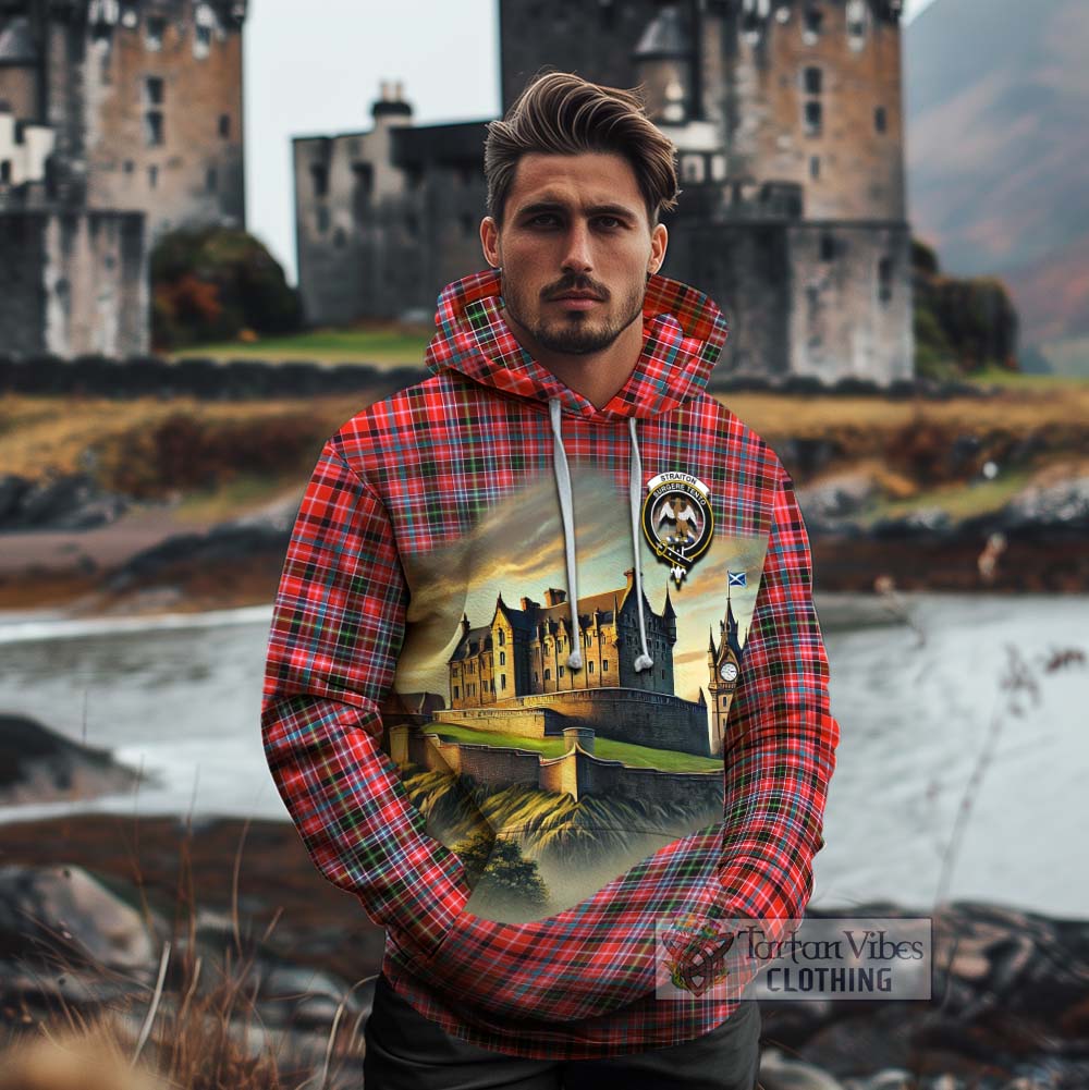 Tartan Vibes Clothing Straiton Tartan Family Crest Cotton Hoodie with Scottish Ancient Castle Style