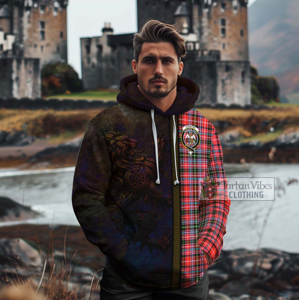 Tartan Vibes Clothing Straiton Tartan Family Crest Cotton Hoodie Alba Gu Brath Be Brave Lion Ancient Style