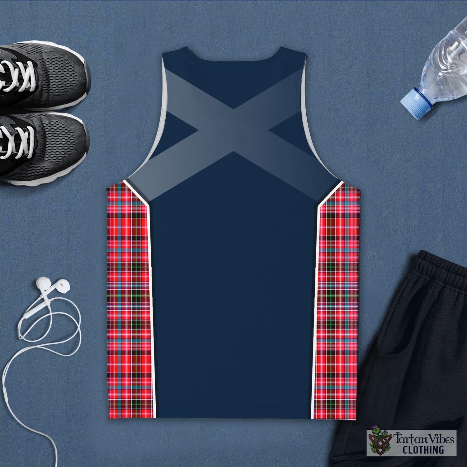Tartan Vibes Clothing Straiton Tartan Men's Tanks Top with Family Crest and Scottish Thistle Vibes Sport Style