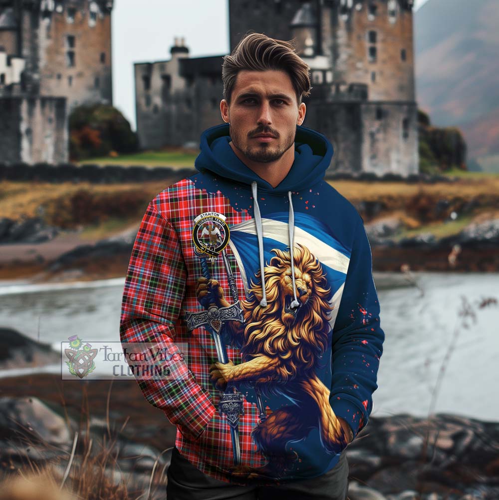 Tartan Vibes Clothing Straiton Tartan Family Crest Cotton Hoodie with Scottish Majestic Lion