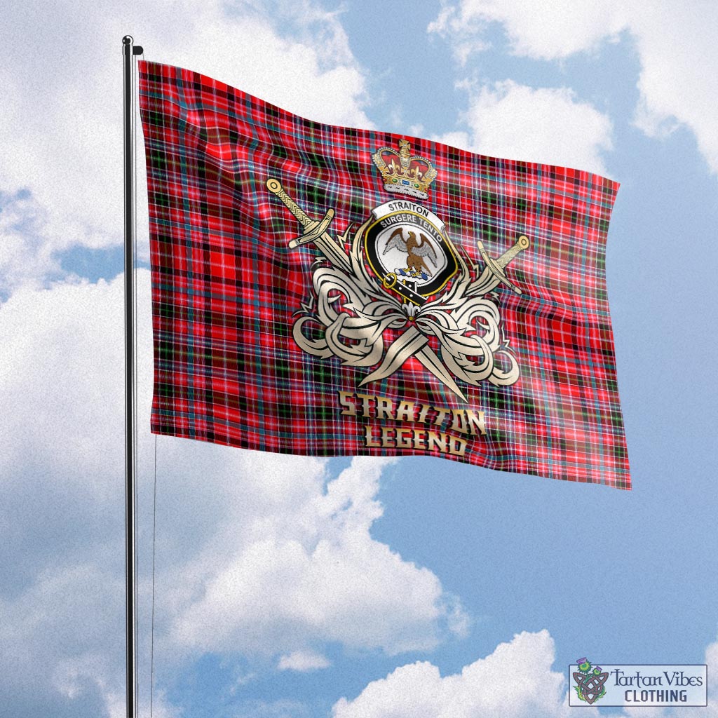 Tartan Vibes Clothing Straiton Tartan Flag with Clan Crest and the Golden Sword of Courageous Legacy