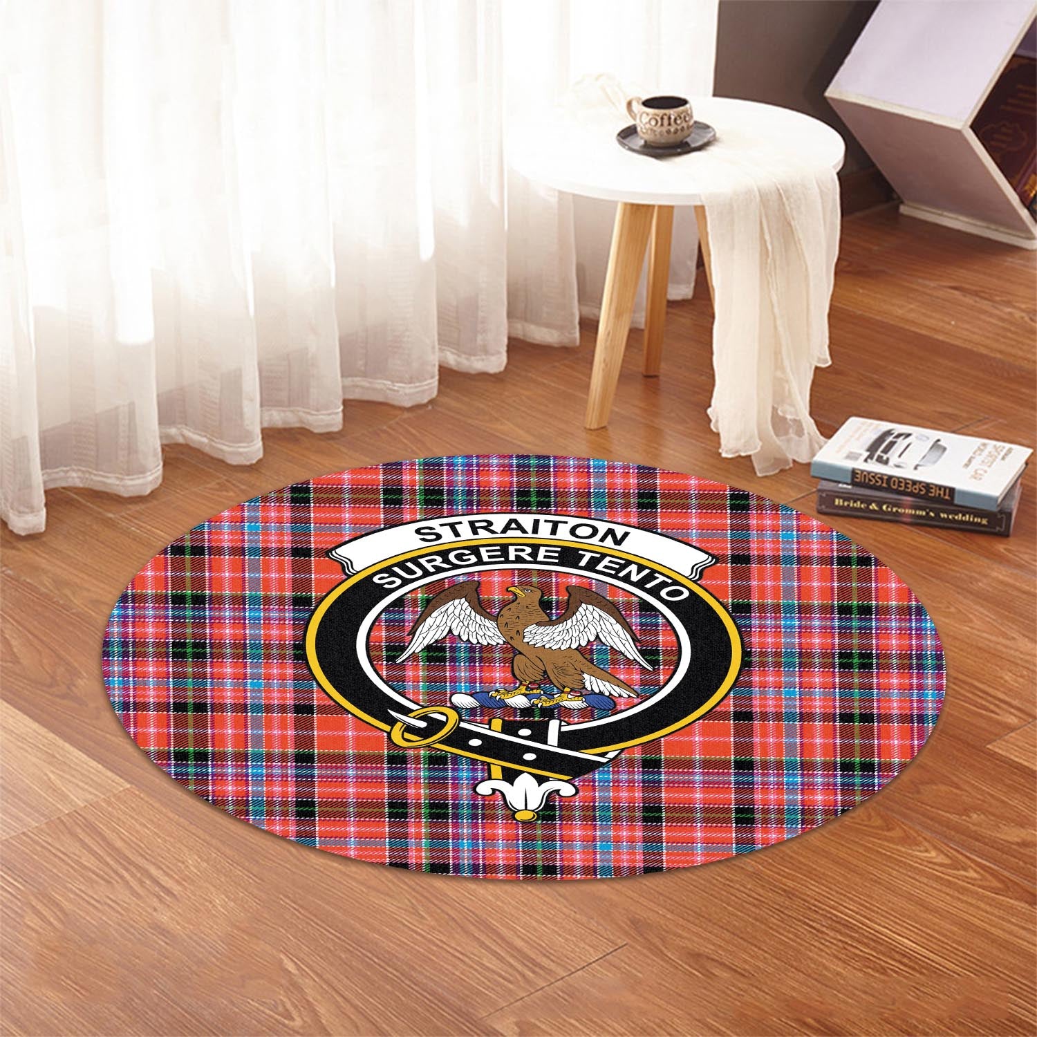 straiton-tartan-round-rug-with-family-crest