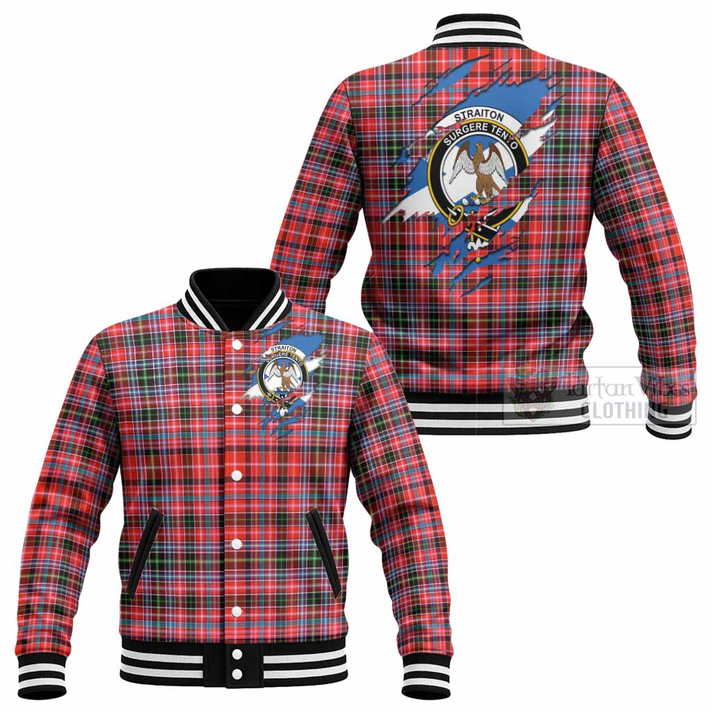 Straiton Clan Crest In Me Tartan Baseball Jacket Scotland Flag Style