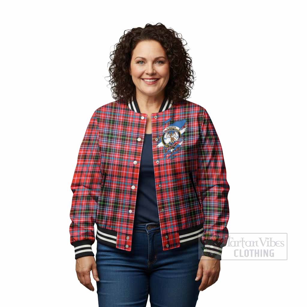Straiton Clan Crest In Me Tartan Baseball Jacket Scotland Flag Style