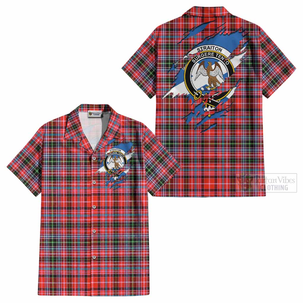 Straiton Clan Crest In Me Tartan Cotton Hawaiian Shirt Scotland Flag Style