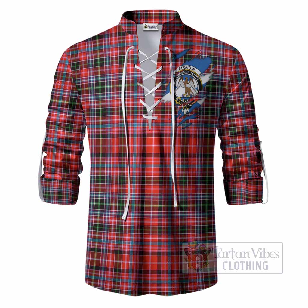 Straiton Clan Crest In Me Tartan Ghillie Shirt Scotland Flag Style