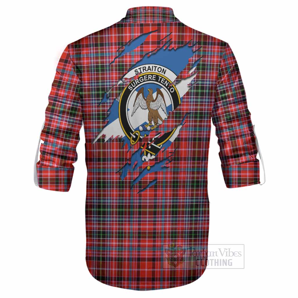 Straiton Clan Crest In Me Tartan Ghillie Shirt Scotland Flag Style