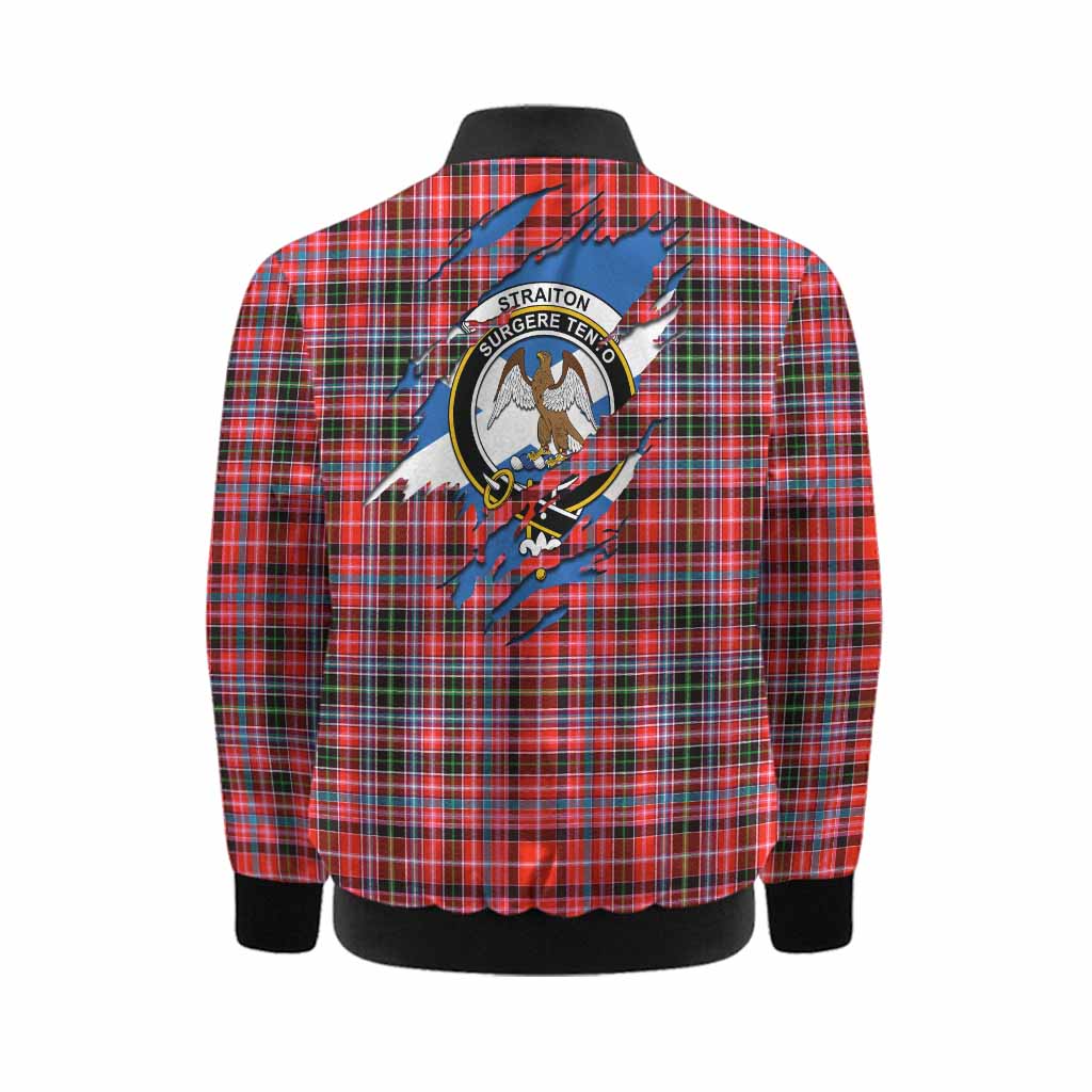 Straiton Clan Crest In Me Tartan Kid Bomber Jacket Scotland Flag Style