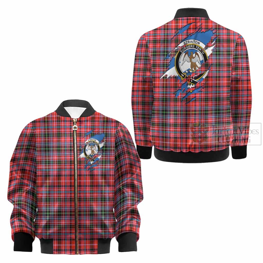 Straiton Clan Crest In Me Tartan Kid Bomber Jacket Scotland Flag Style