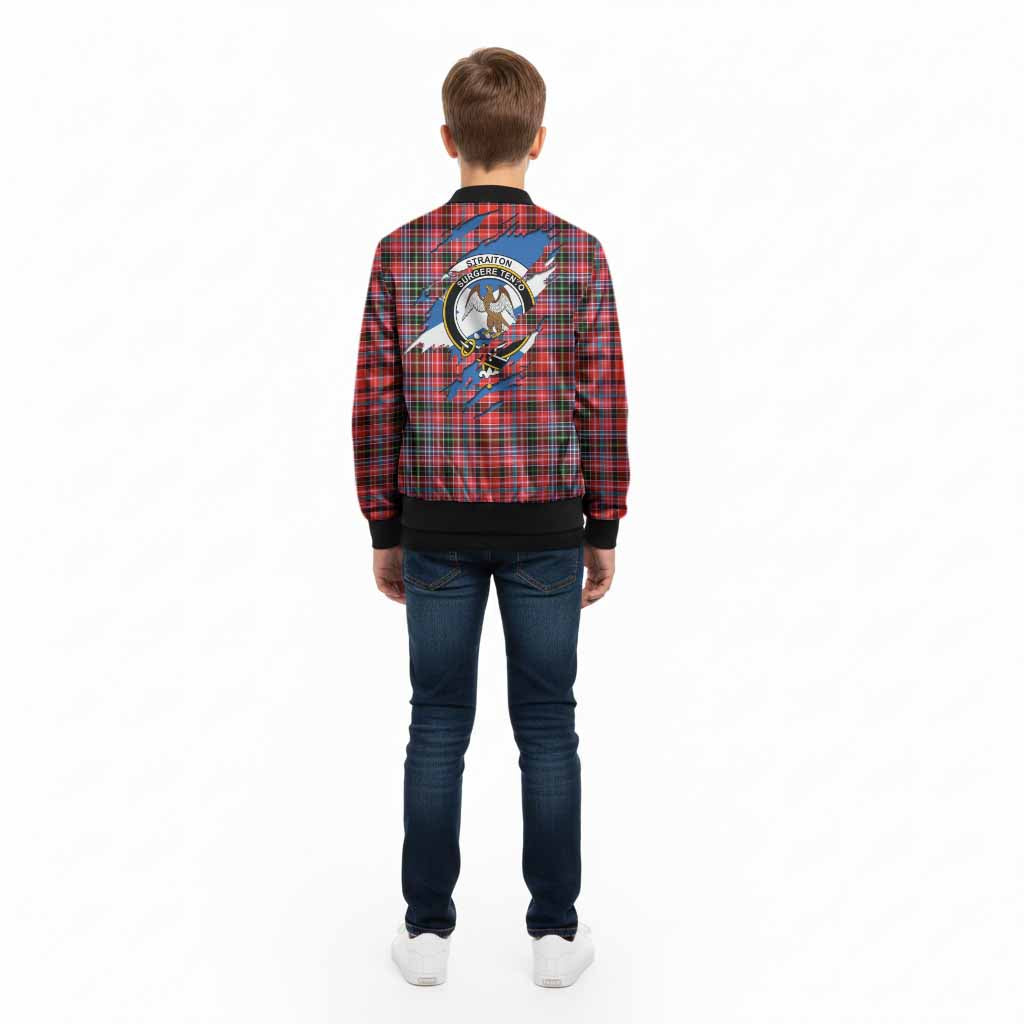 Straiton Clan Crest In Me Tartan Kid Bomber Jacket Scotland Flag Style