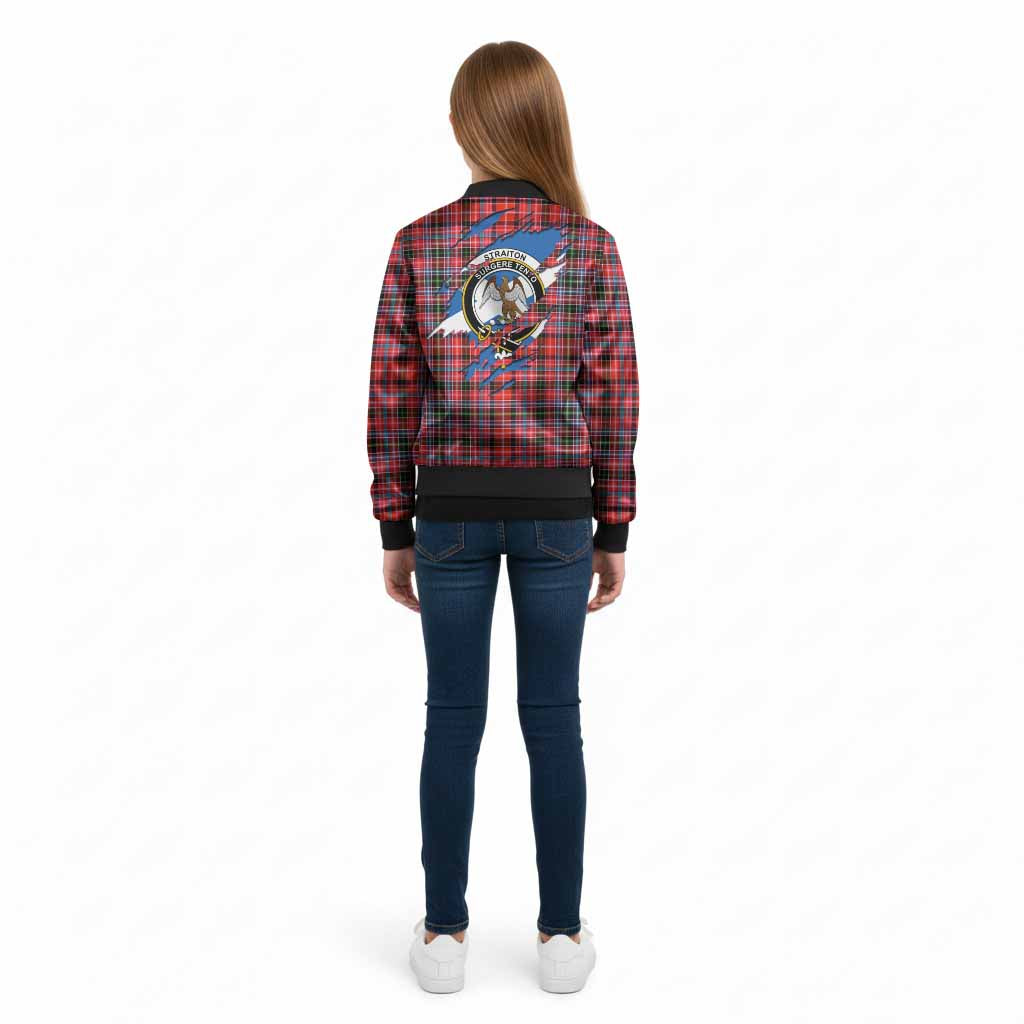 Straiton Clan Crest In Me Tartan Kid Bomber Jacket Scotland Flag Style