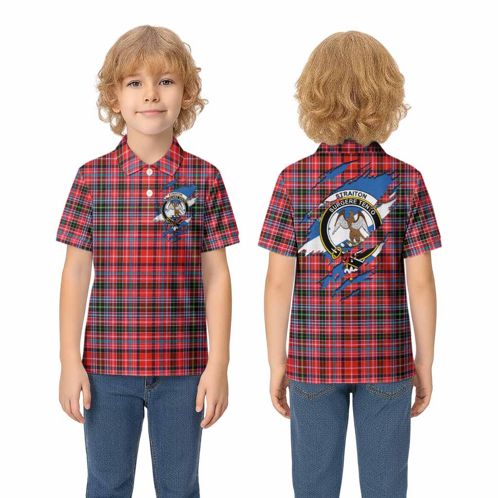 Straiton Clan Crest In Me Tartan Kid Polo Shirt Scotland Flag Style
